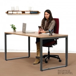 Mesa escritorio para oficina en L, acabado natural y grafito barato y  versátil.